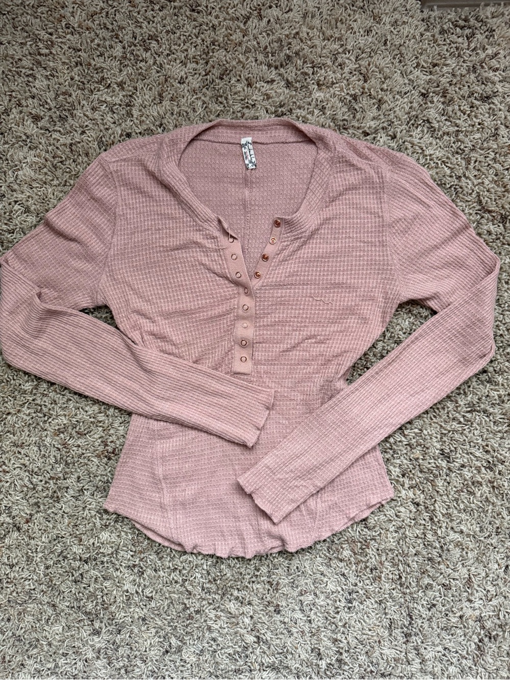 Free People Long Sleeve Waffle Top in Blush Pink